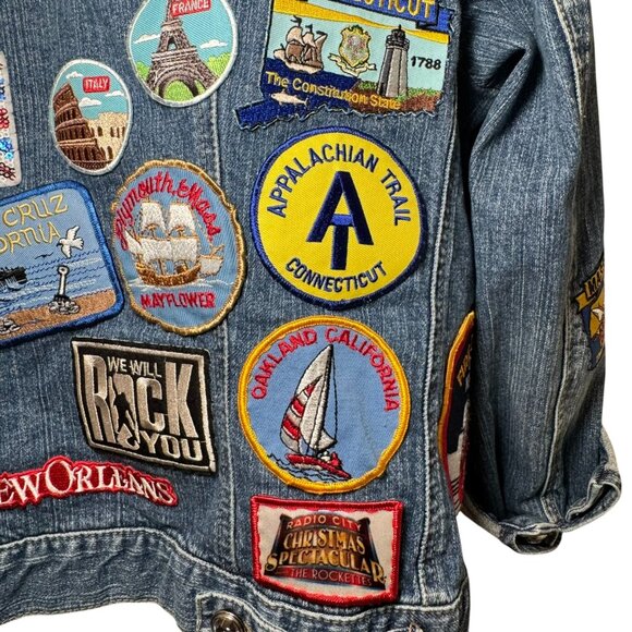 Denim Jacket Patches Route 66 Queen Band Travel USA Rock Boho Trucker Sz L - Picture 11 of 16